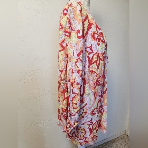 I.N Studio Multi Color BOHO Tassel Tie Neck Line Pull Over Top Size 2X Petite - Picture 4 of 9